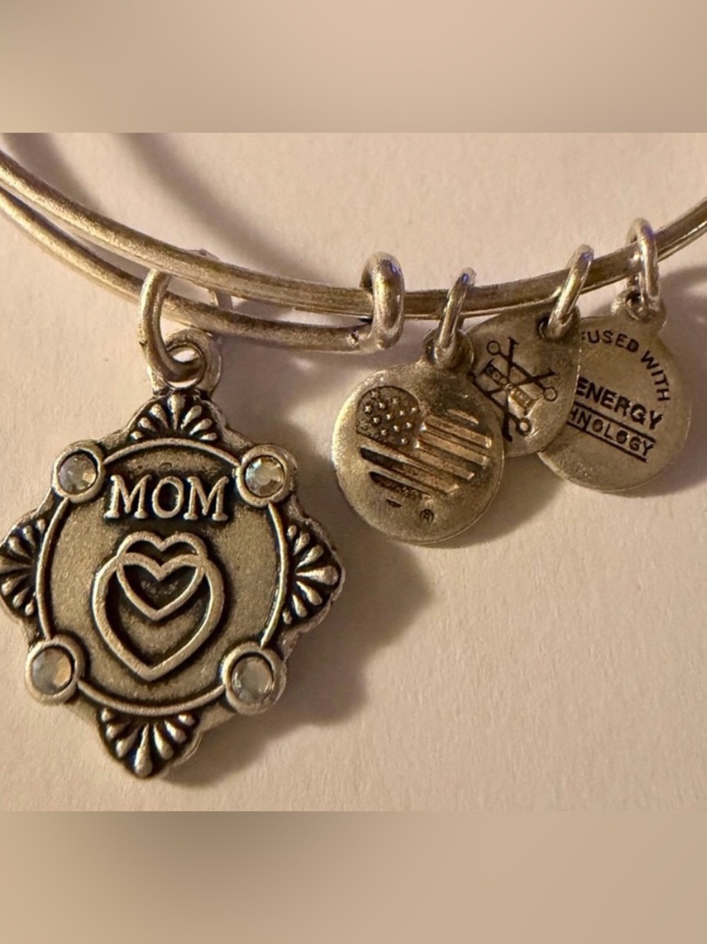 Alex and Ani Silver MOM Heart Charm Bangle Bracelet